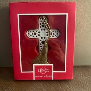 Lenox Pierced Ivory Porcelain Cross Ornament with Gold Trim